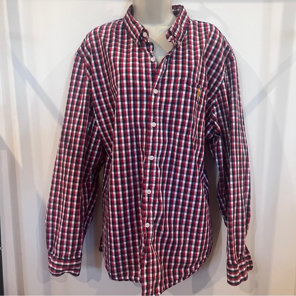 U.S. Polo Plaid Button Down Classic Preppy Red and Blue Shirt Minimalist XXXL